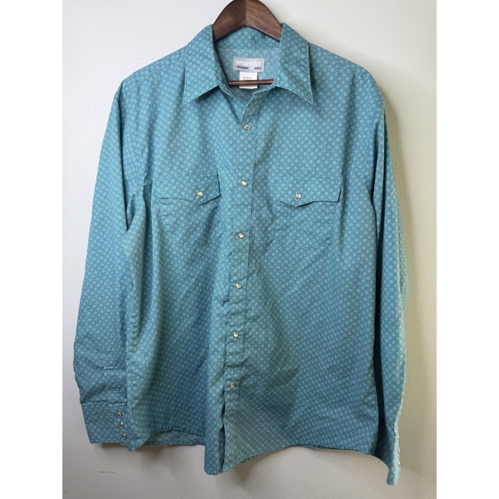 Wrangler Wrancher Shirt Mens XL Geometric‎ Pearl Snap Western Rodeo Cowboy